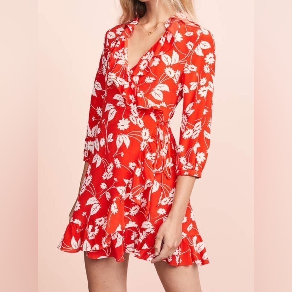 RIXO Red Floral Midi Dress